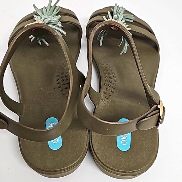 okaB Womens Fiesta Flat Sandals Brown Green Rose Gold Accents Adj Straps Size 8 - Picture 8 of 11